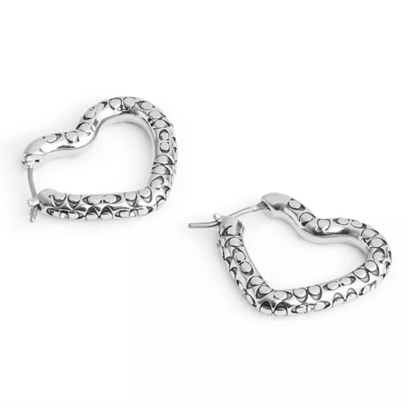 Coach Signature Silver Heart Hoops - Picture 2 of 3